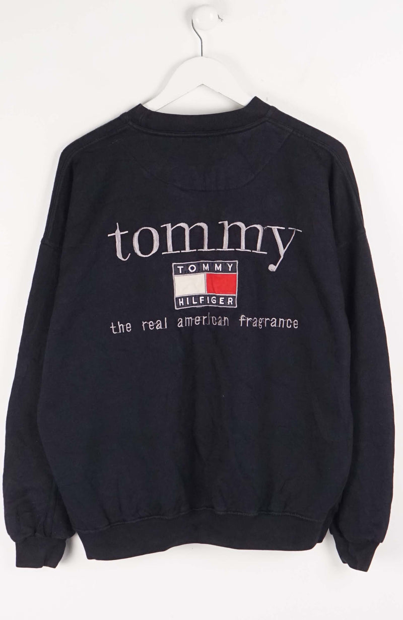Black Tommy Hilfiger sweatshirt on a white background