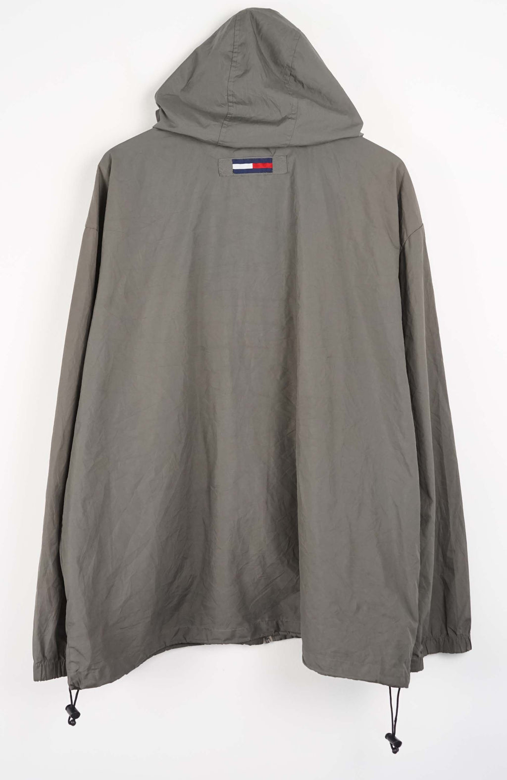 Gray hooded jacket with a white stripe on a white background