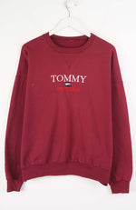 Maroon sweatshirt with Tommy Hilfiger logo on a white background