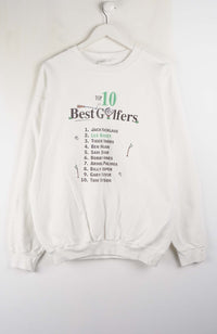 White sweatshirt with 'Top 10 Best Golfers' list on a white background