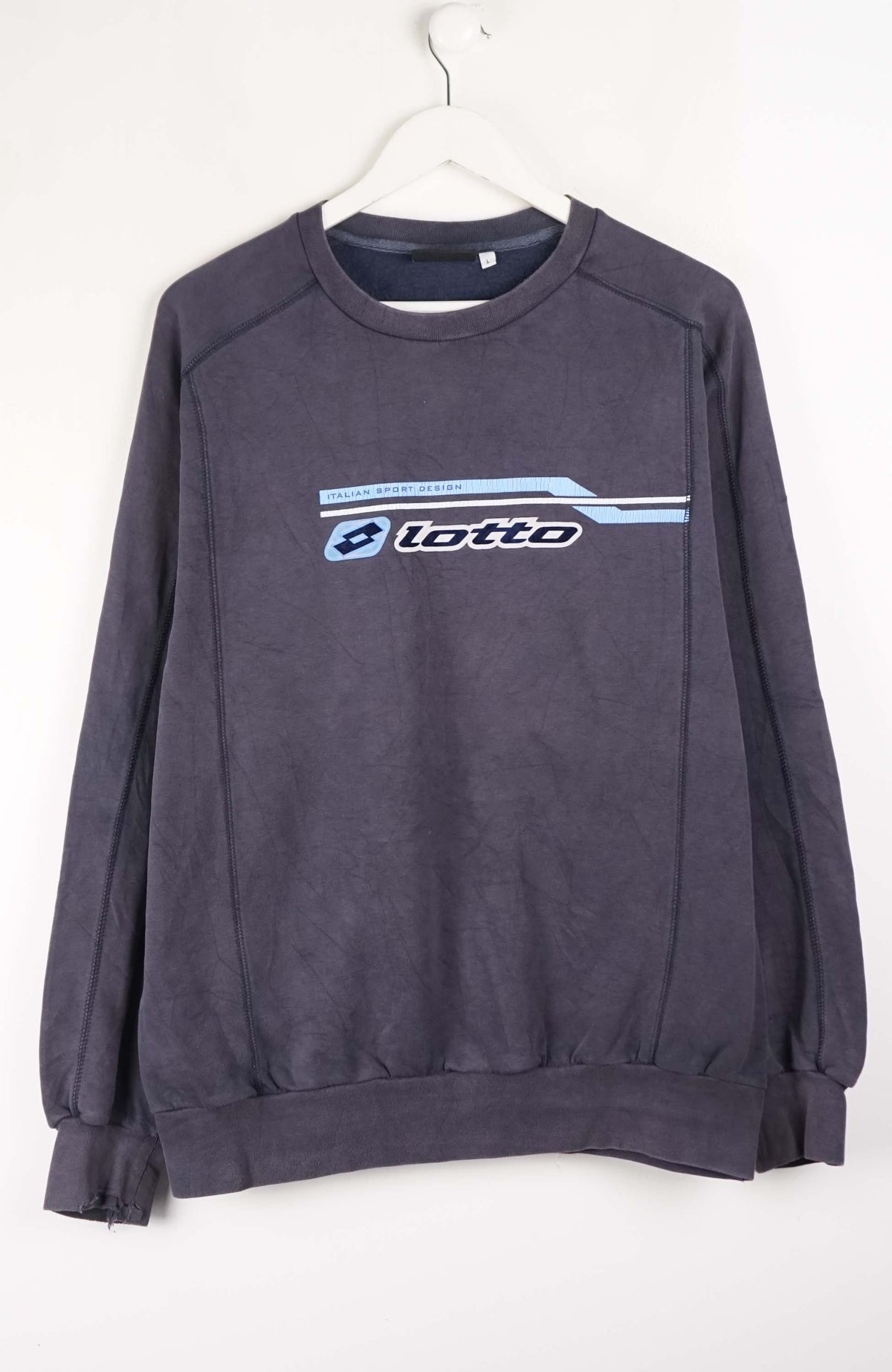 Navy sweatshirt with Lotto logo on a white background