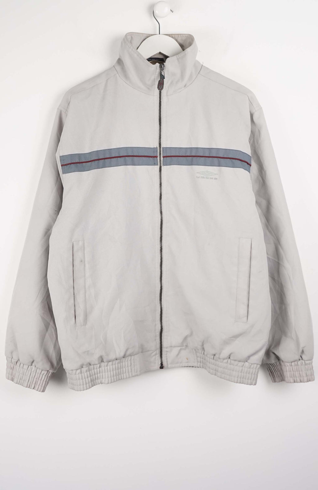 Gray jacket with a blue stripe on a white background