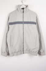 Gray jacket with a blue stripe on a white background