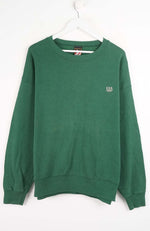 Green sweatshirt with a logo on a white background