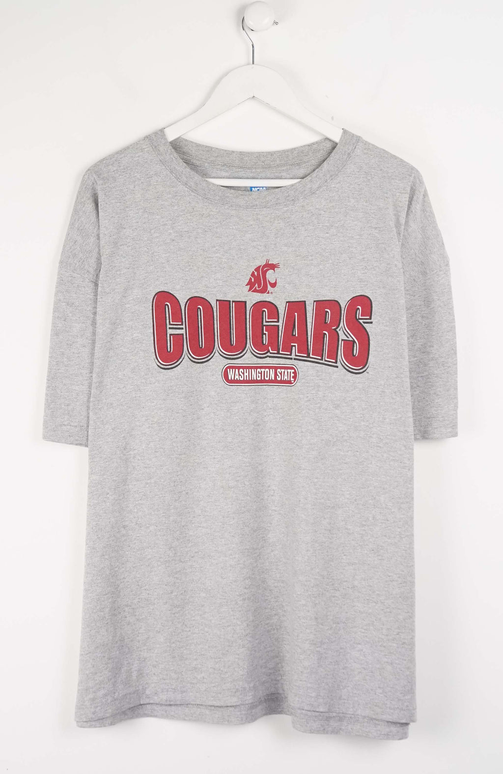 Gray t-shirt with 'Cougars' and 'Washington State' text on a white background