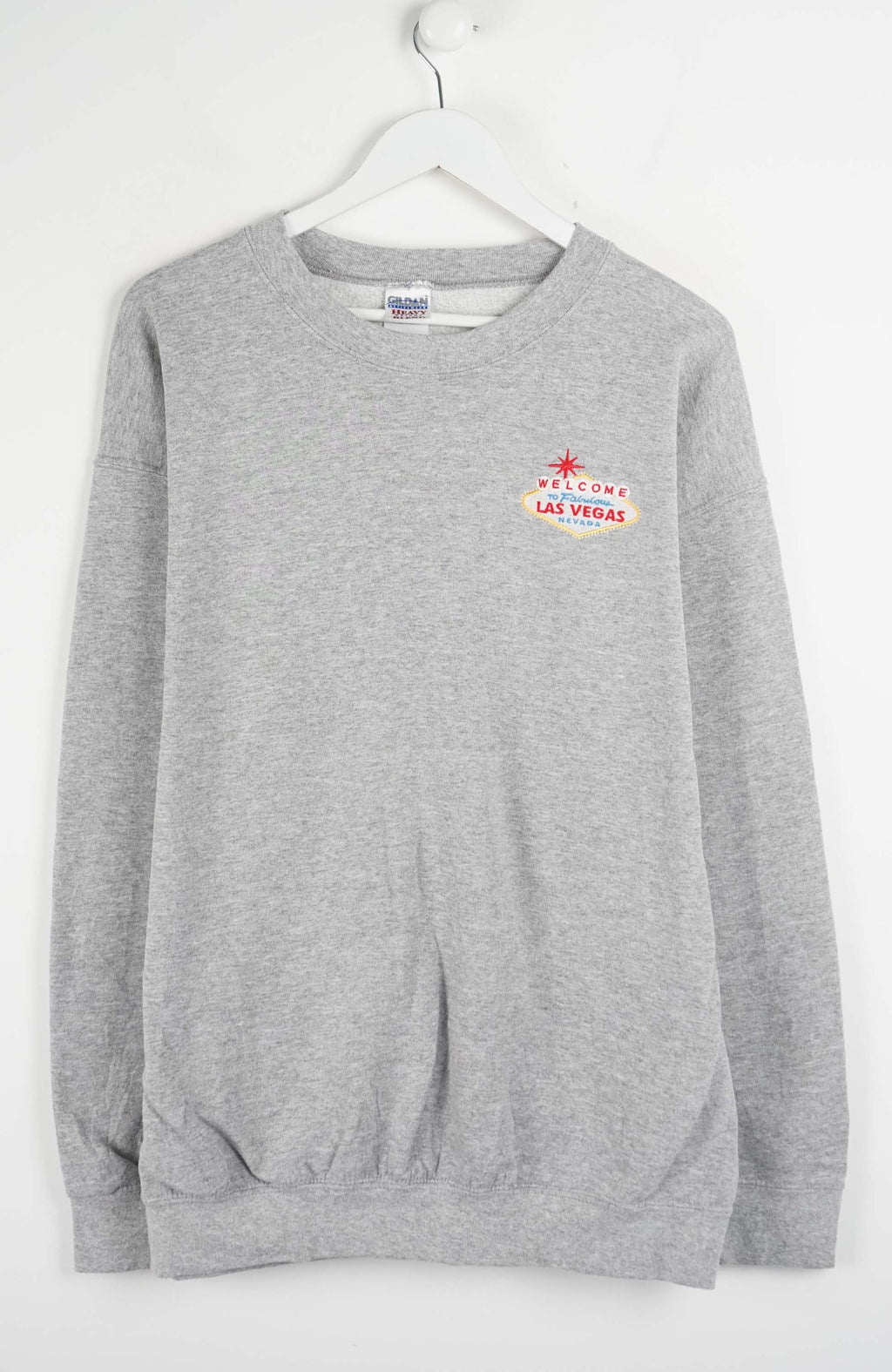 Gray sweatshirt with Las Vegas graphic on a white background