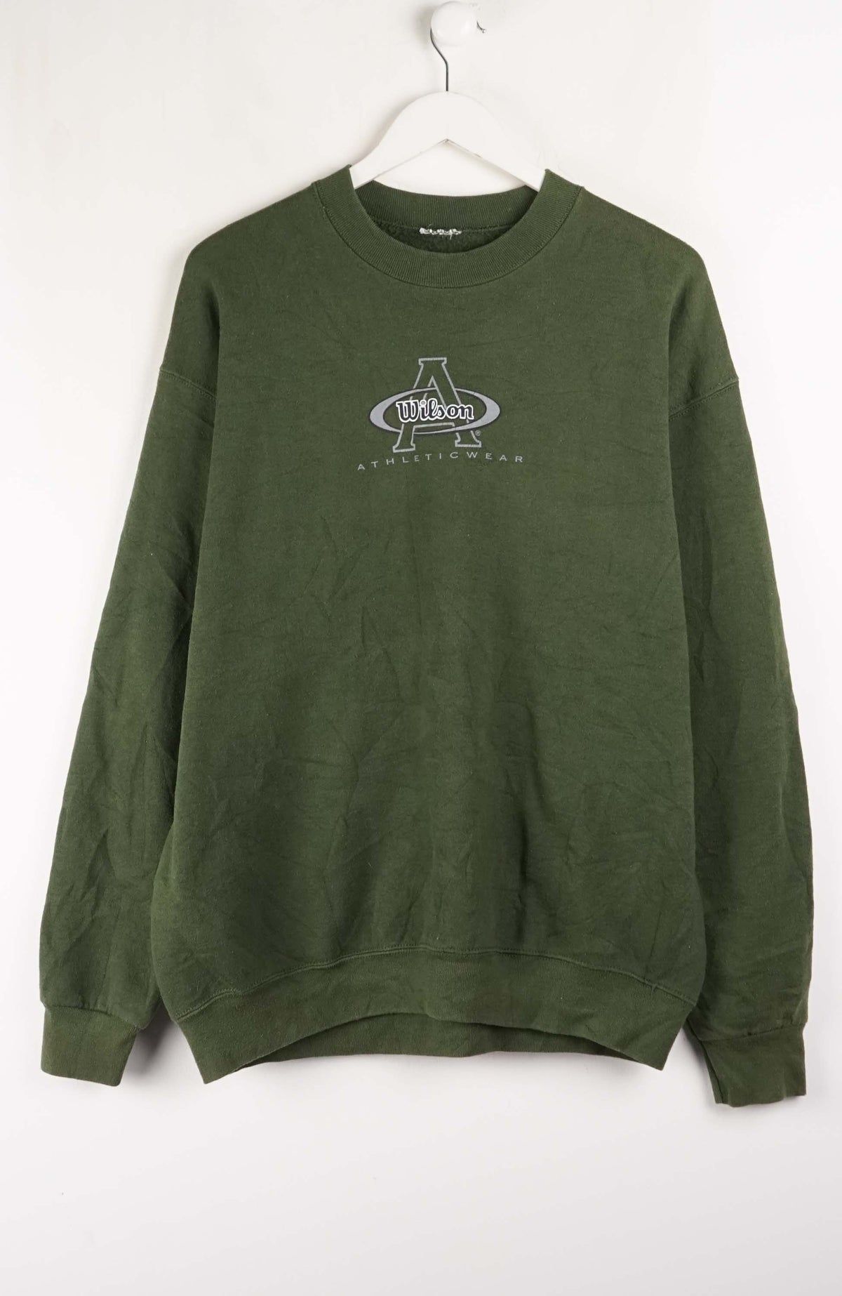 Green sweatshirt with a logo on a white background