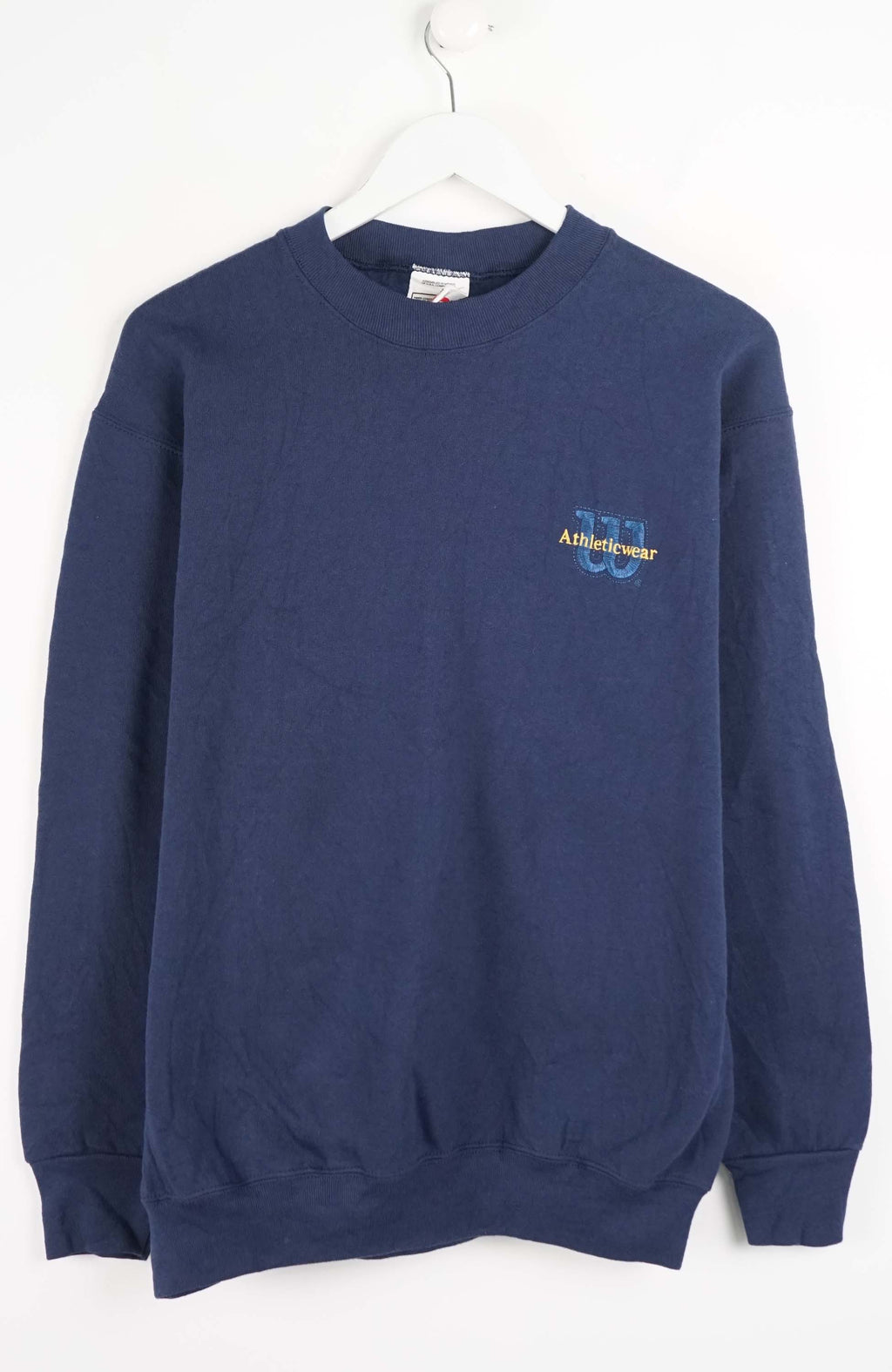 Navy blue sweatshirt with a logo on a white background