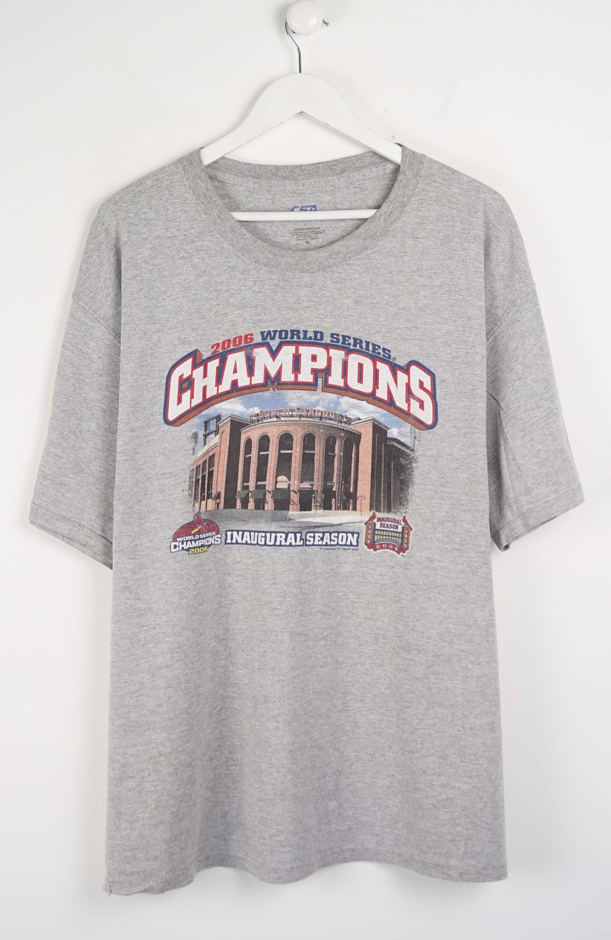 Gray t-shirt with World Series Champions graphic on a white background