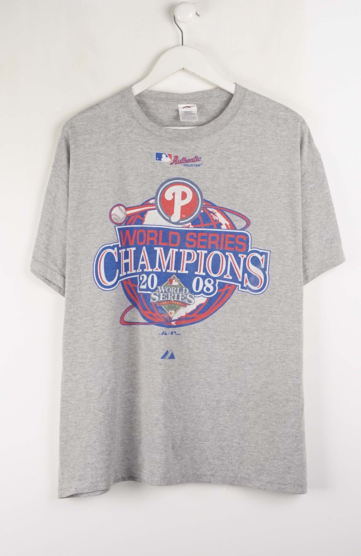 Gray t-shirt with World Series Champions logo on a white background