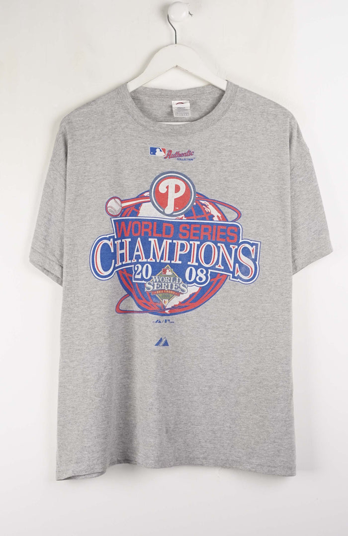 Gray t-shirt with World Series Champions logo on a white background